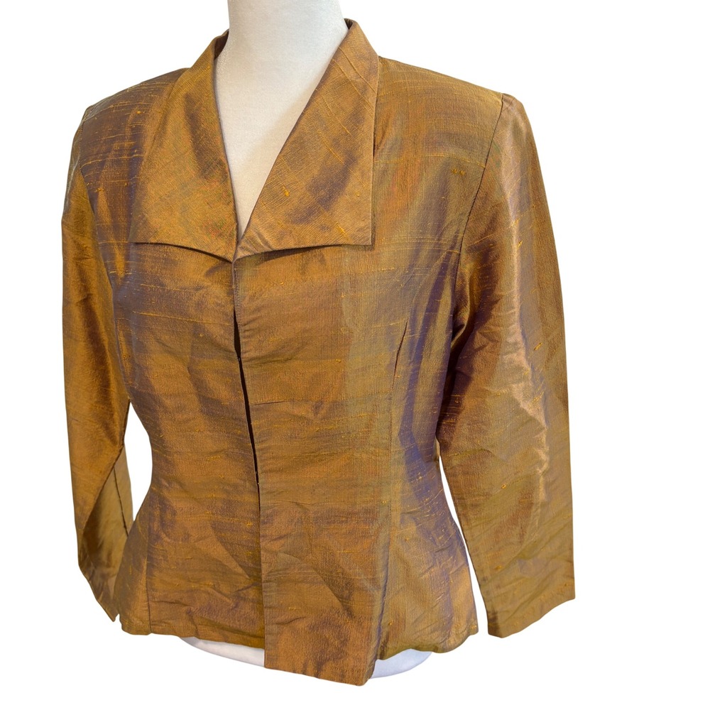 Mack Women 100% Silk Blazer Iridescent Bronze Purple Notched Collar Size S